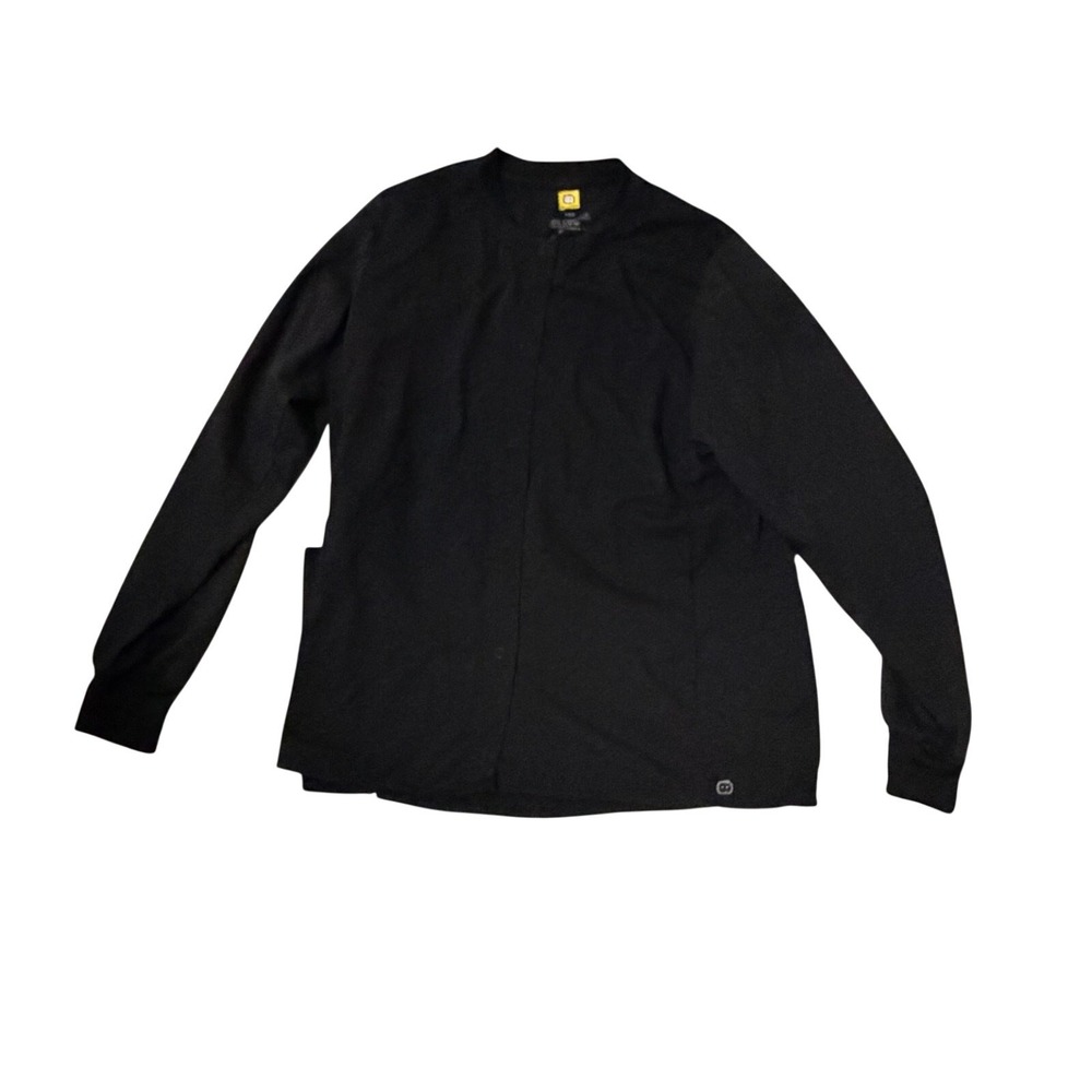 Wonderwink black long sleeve scrub top w buttons pockets sz M nurse medical dr